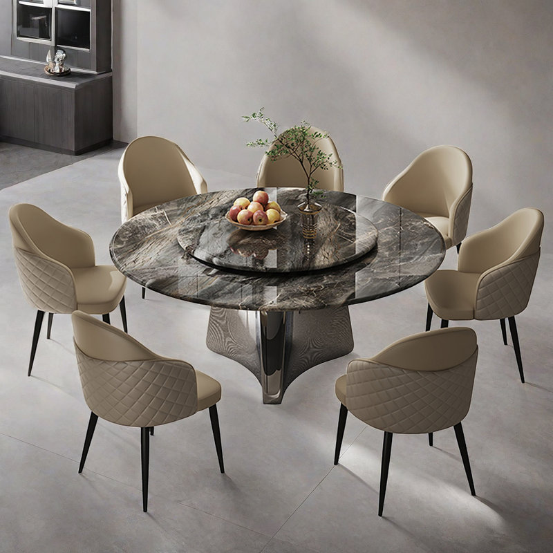 Round faux marble dining table discount